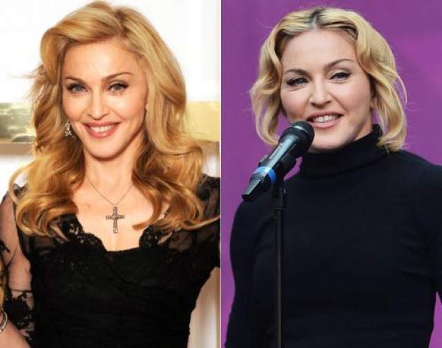 Мадонна  В погоне за молодостью Мадонна не раз ложилась под нож хирурга, но такого одутловатого лица королевы поп-музыки, как 1 июня 2013 года (справа), ее поклонники не видели никогда. 