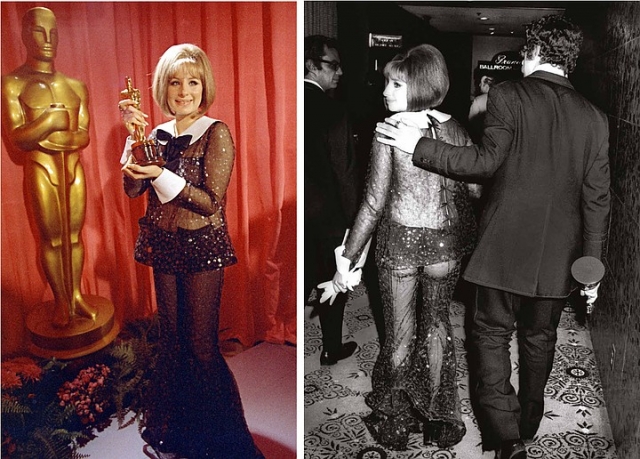 В 1969 году Барбра Стрейзанд потрясла присутствующих своим выходом для получения "Оскара" в черном прозрачном костюме, расшитом блестками.